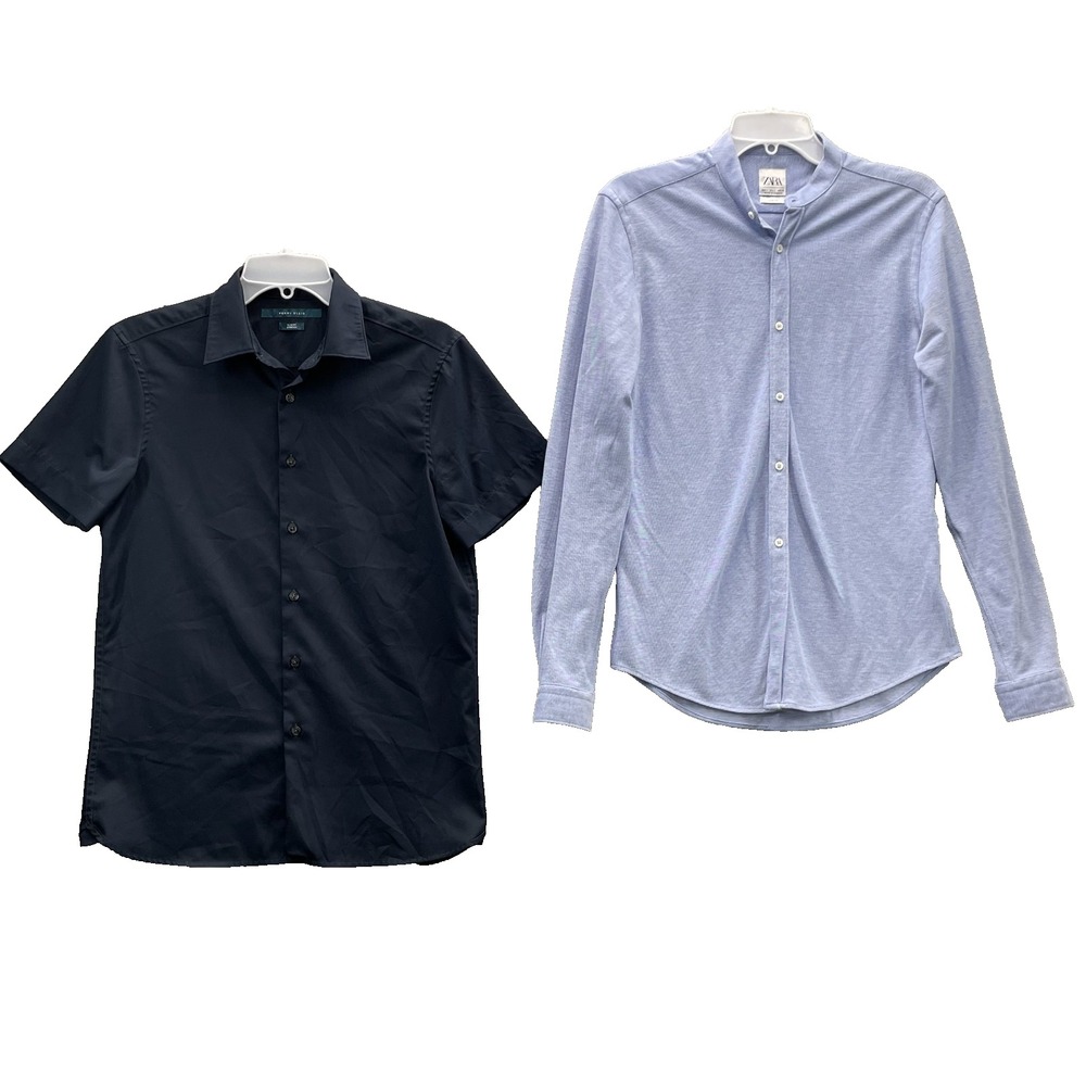 Zara Perry Ellis Shirt Lot of 2 Men's Small Slim Fit Preppy Office Casual Modern